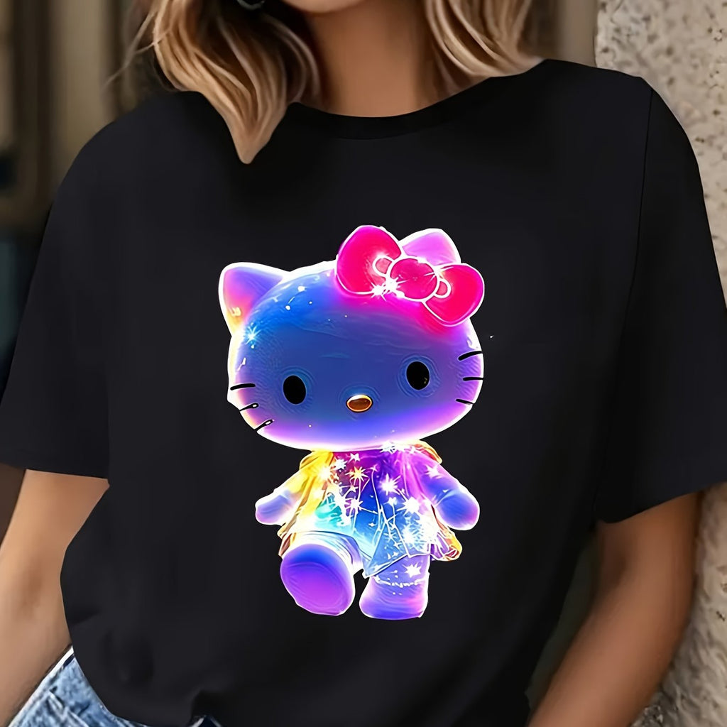 Cute  Hello Kitty Neon Glow Graphic Tee