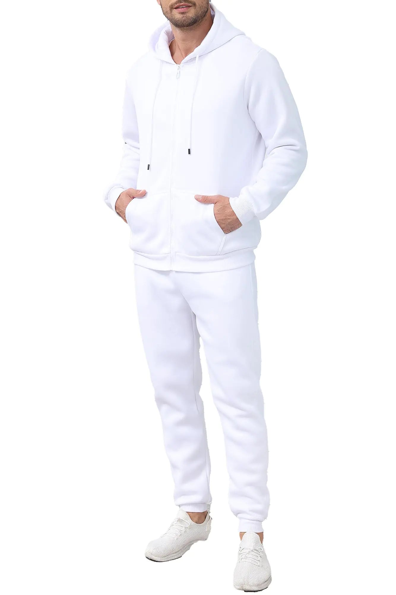Mlgaril Mens White Tracksuits 2 Piece Sets Full Zip Hoodie Sweatsuit Athletic Jogging Sweat Suits Casual Outfits For Men2XL