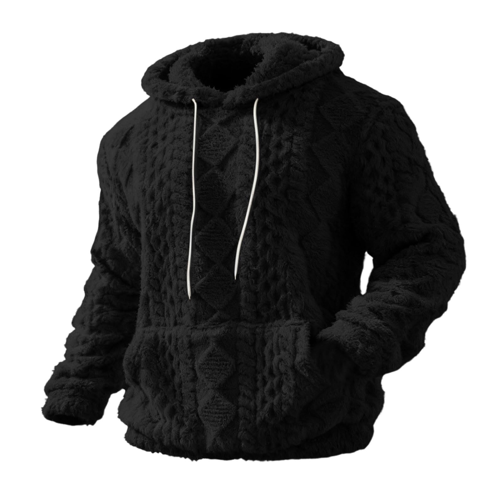 Mens Fuzzy Sherpa Lined Hoodie Pullover Sweatshirts Long Sleeve Front Pocket Fall Winter Hooded Textured Outwear