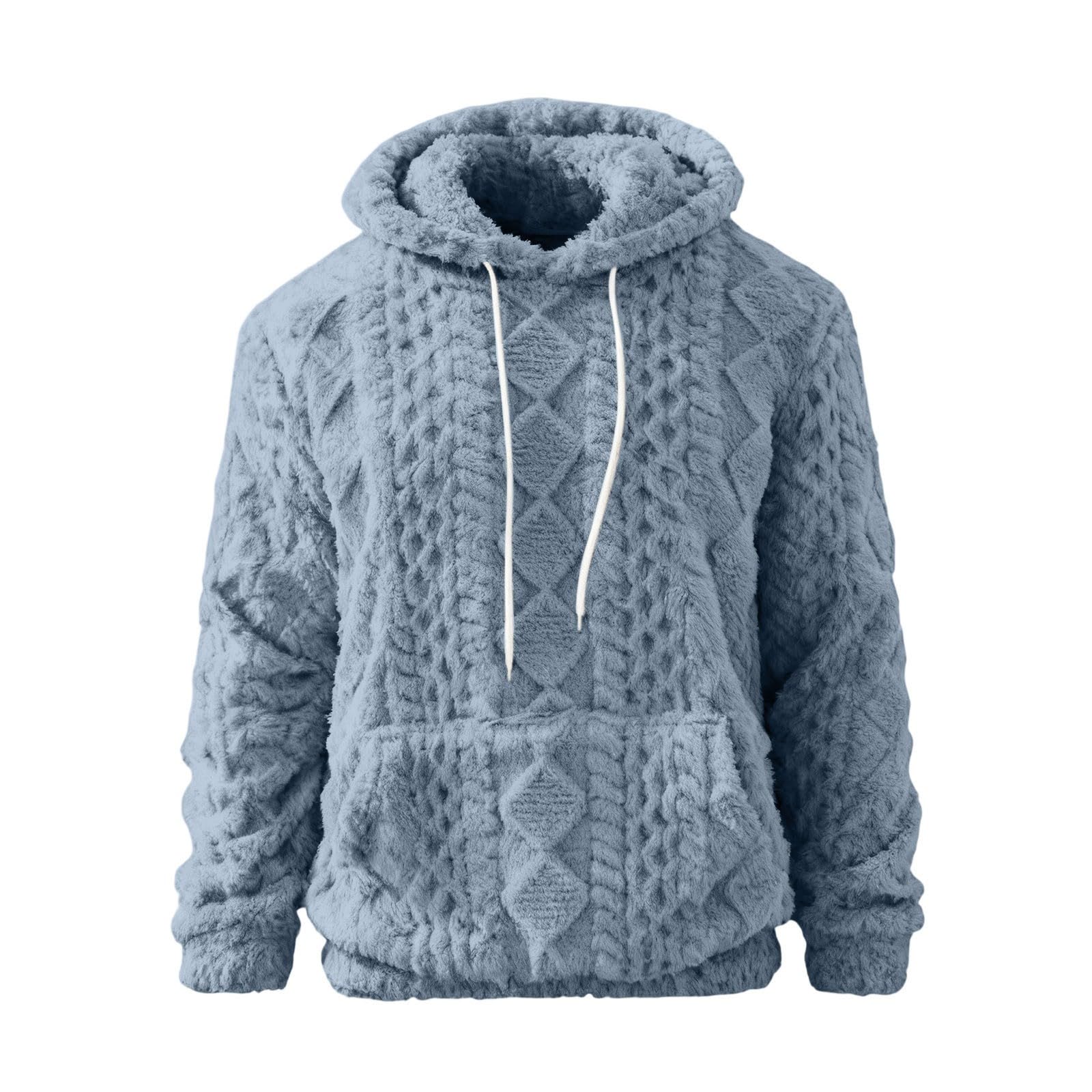 Mens Fuzzy Sherpa Lined Hoodie Pullover Sweatshirts Long Sleeve Front Pocket Fall Winter Hooded Textured Outwear