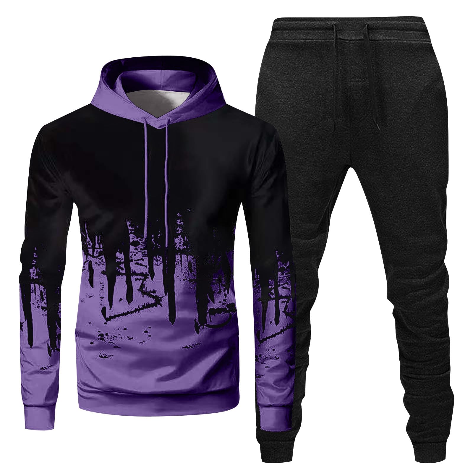 Mens Fashion Gradient Color Hoodies Set, Hip Hop Long Sleeve Tracksuit Fall Jogging Sweatsuits Sets 2 Piece Sport Outfits