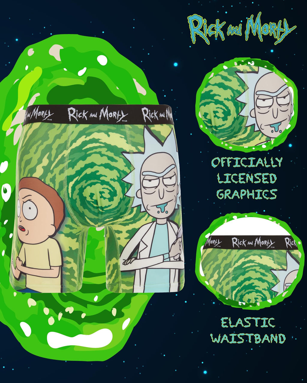 COCO BRANDS Mens Boxer Briefs - Rick and Morty Cotton Lined Crotch No Fly Underwear Boxers for Men with Support Pouch (S-XL)