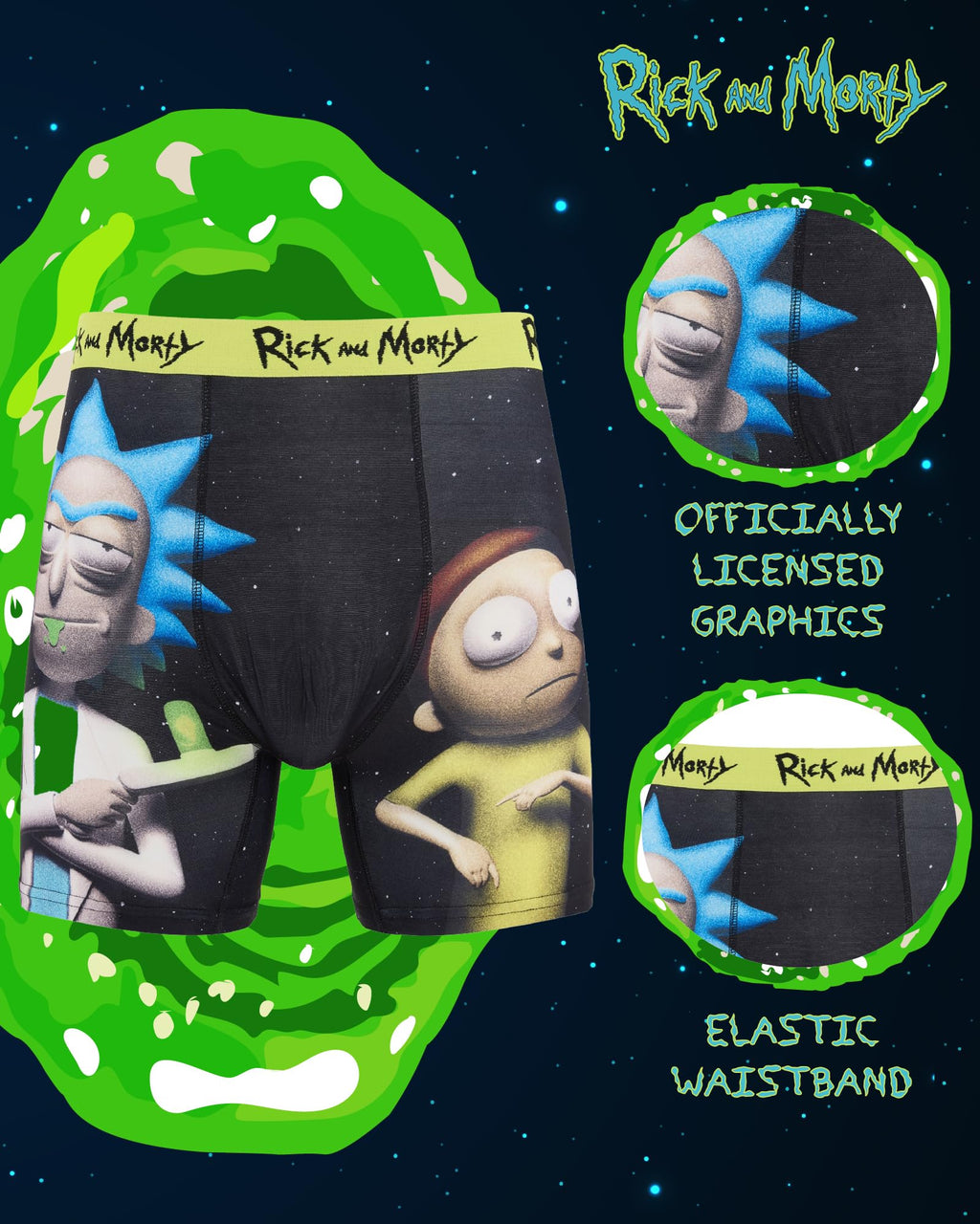 COCO BRANDS Mens Boxer Briefs - Rick and Morty Cotton Lined Crotch No Fly Underwear Boxers for Men with Support Pouch (S-XL)