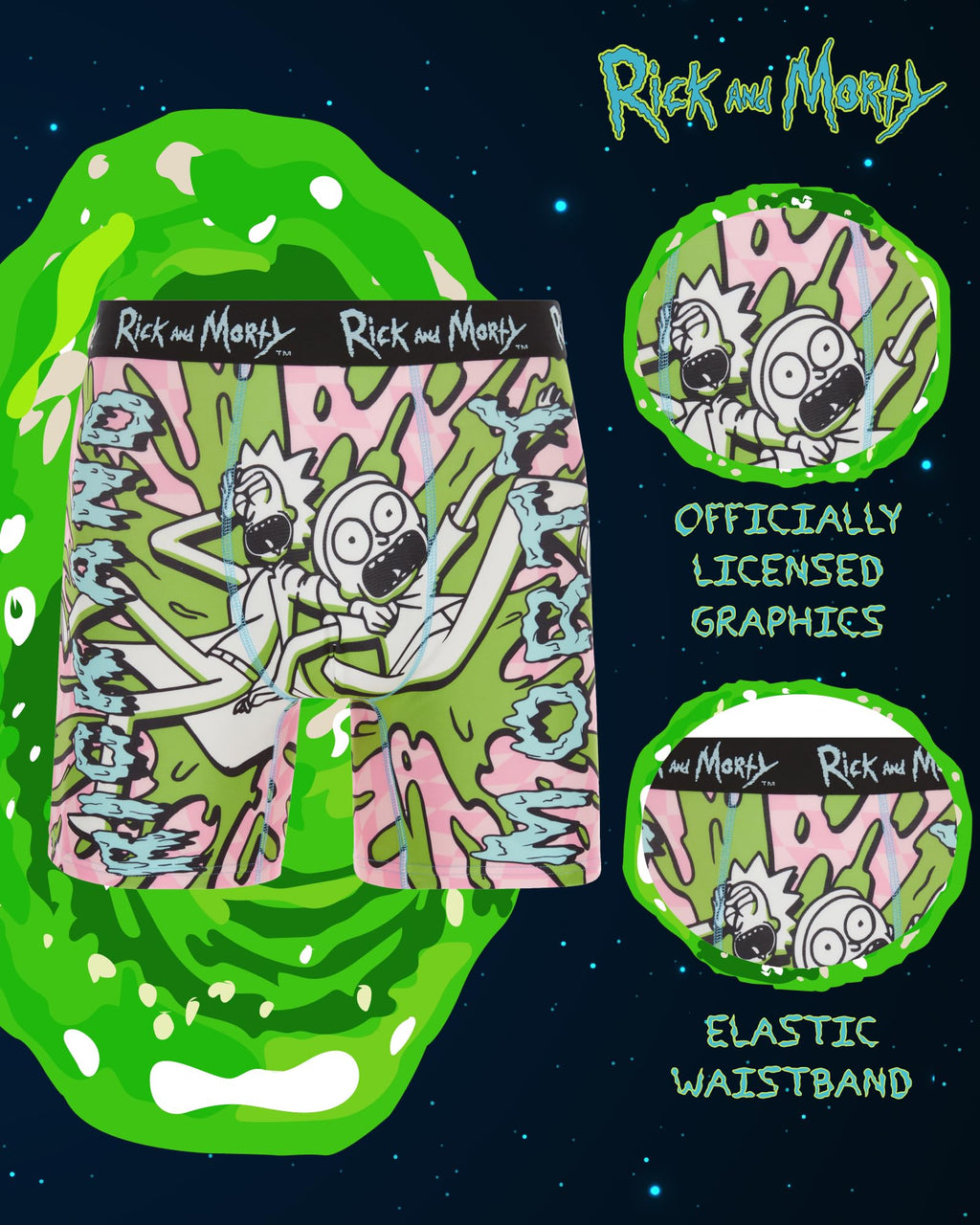 COCO BRANDS Mens Boxer Briefs - Rick and Morty Cotton Lined Crotch No Fly Underwear Boxers for Men with Support Pouch (S-XL)