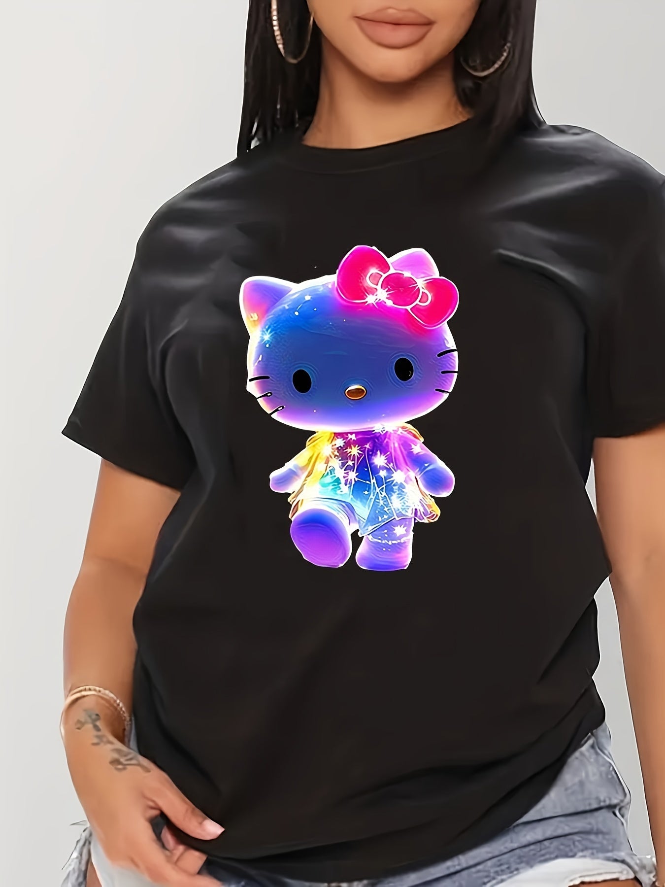 Cute  Hello Kitty Neon Glow Graphic Tee