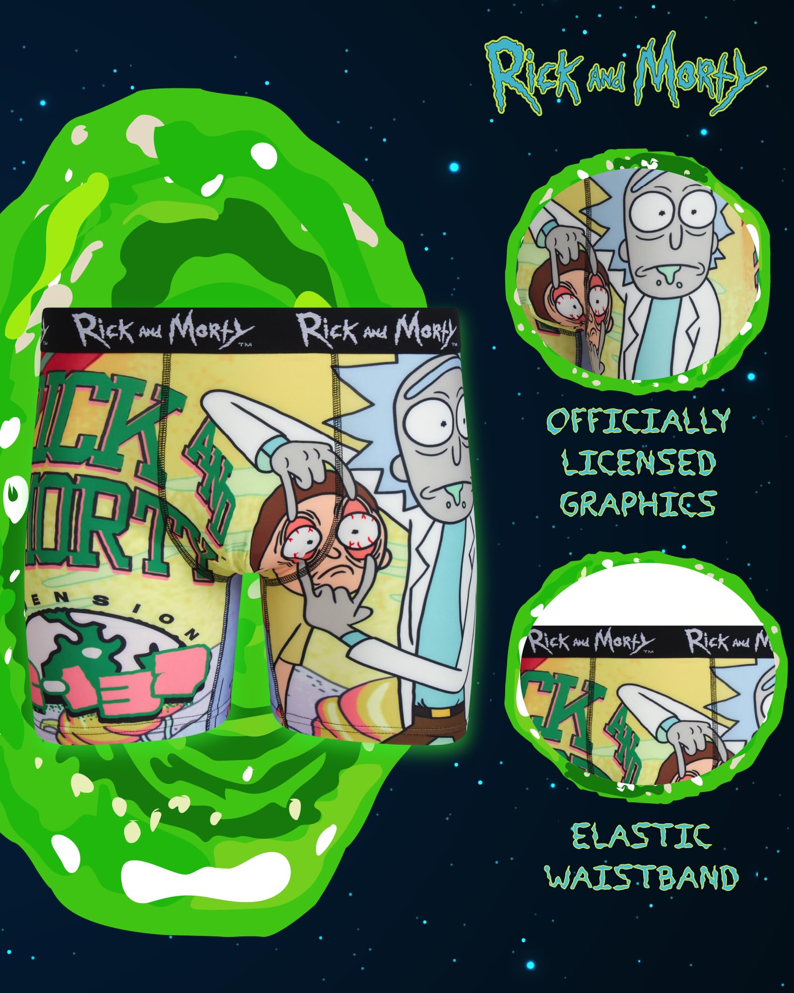 COCO BRANDS Mens Boxer Briefs - Rick and Morty Cotton Lined Crotch No Fly Underwear Boxers for Men with Support Pouch (S-XL)