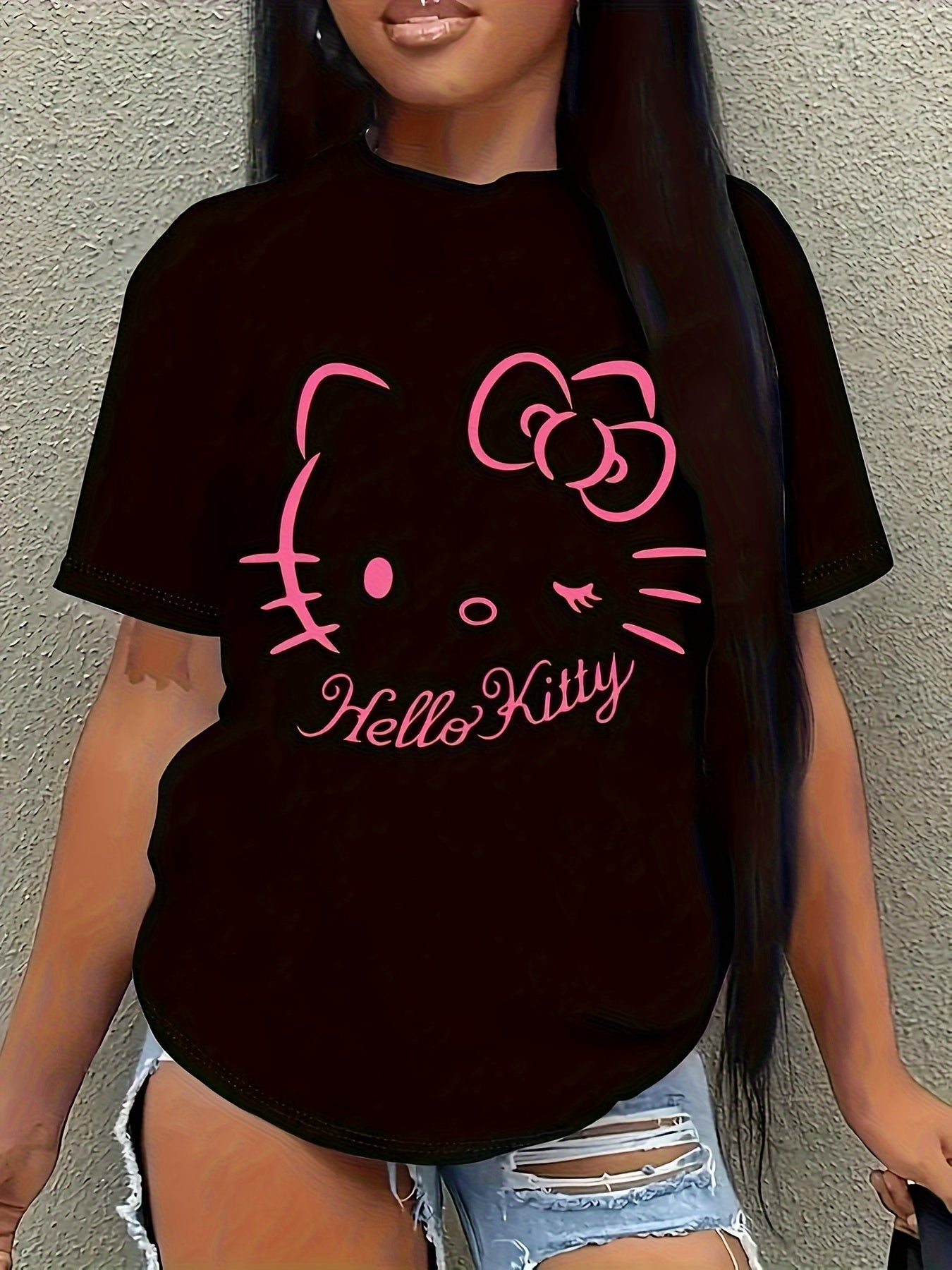 Hello Kitty Pink Bow Black Graphic Tee